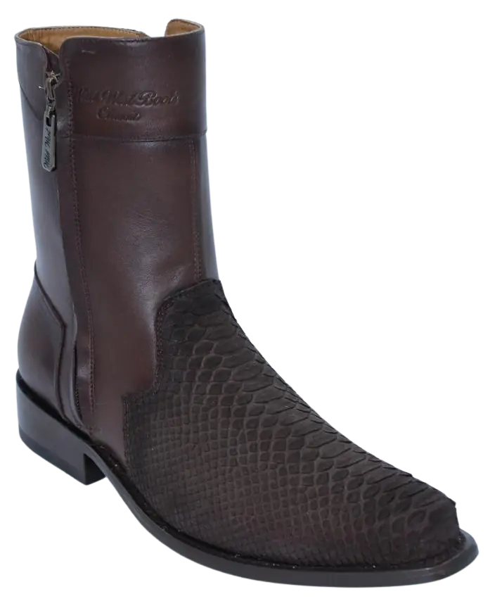Wild West 278B2N5716 Women's Nubuck Faded Brown Genuine Python Low Shaft Round Toe Boots Suit Essence