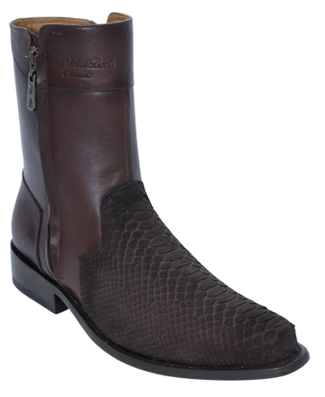 Wild West 278B2N5716 Women's Nubuck Faded Brown Genuine Python Low Shaft Round Toe Boots Suit Essence