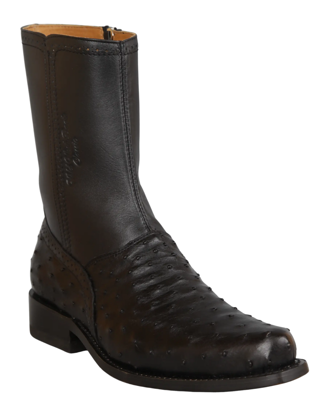 Wild West 278BI0305 Women's Black Genuine Ostrich Low Shaft Square Toe Boots