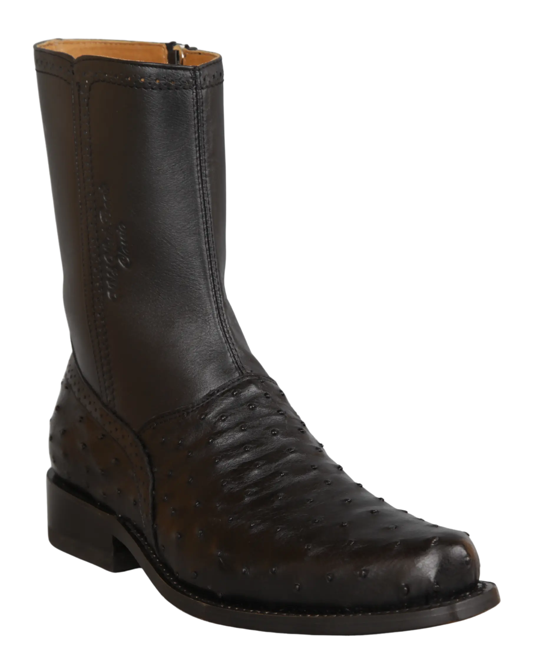 Wild West 278BI0305 Women's Black Genuine Ostrich Low Shaft Square Toe Boots