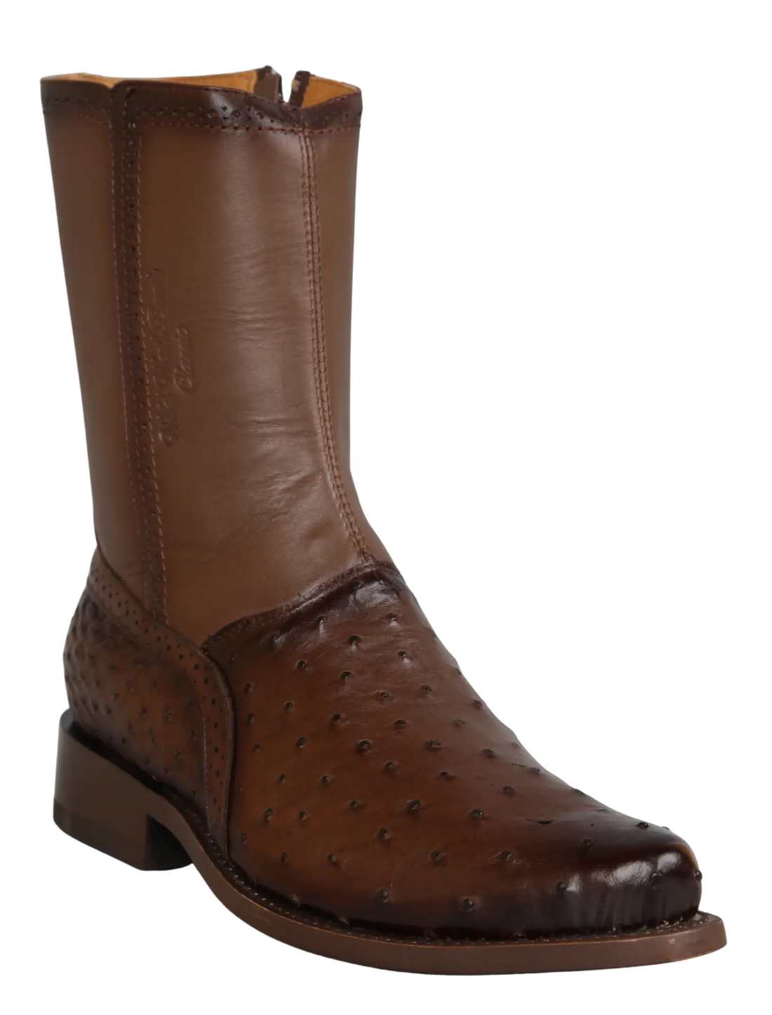 Wild West 278BI0316 Women's Faded Brown Genuine Ostrich Low Shaft Square Toe Boots