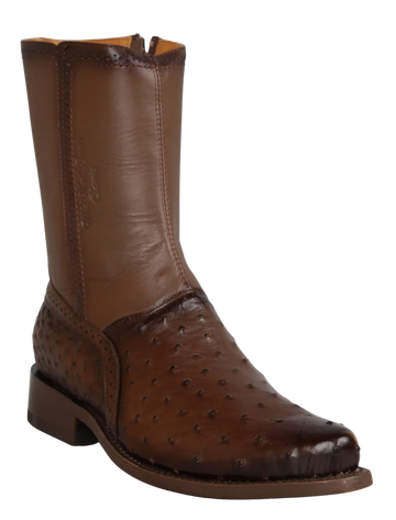 Wild West 278BI0316 Women's Faded Brown Genuine Ostrich Low Shaft Square Toe Boots