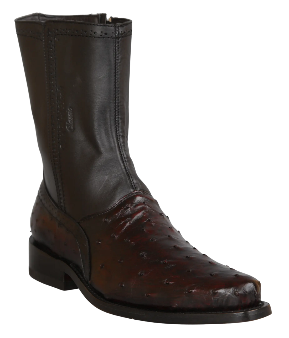 Wild West 278BI0318 Women's Black Cherry Genuine Ostrich Low Shaft Square Toe Boots