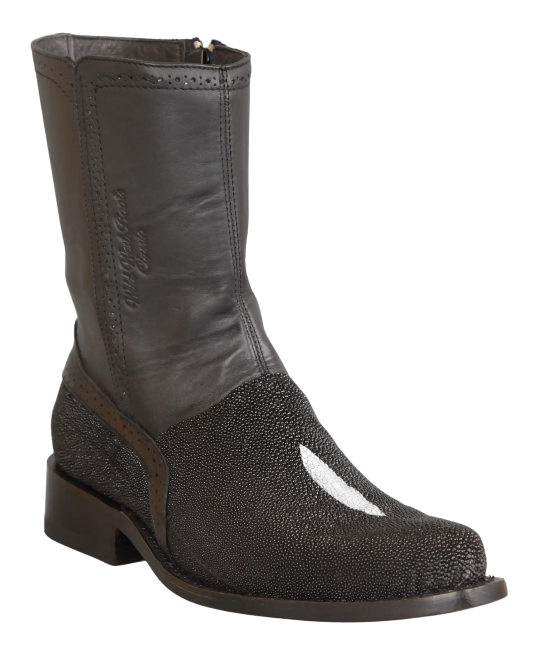 Wild West 278BI1205 Women's Black Genuine Single Stone Stingray Low Shaft Square Toe Boots