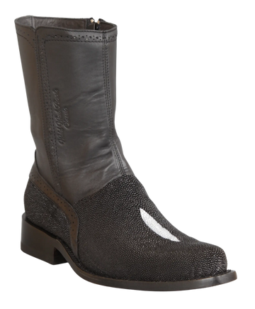 Wild West 278BI1205 Women's Black Genuine Single Stone Stingray Low Shaft Square Toe Boots