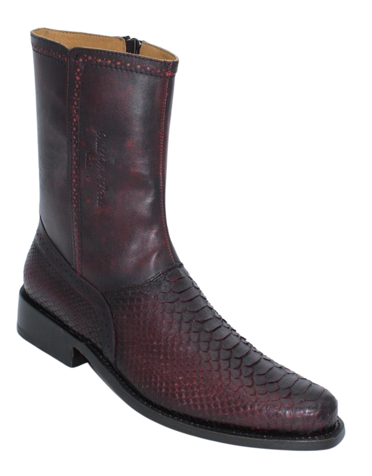 Wild West 278BI5718 Women's Black Cherry Genuine Python Low Shaft Square Toe Boots Suit Essence