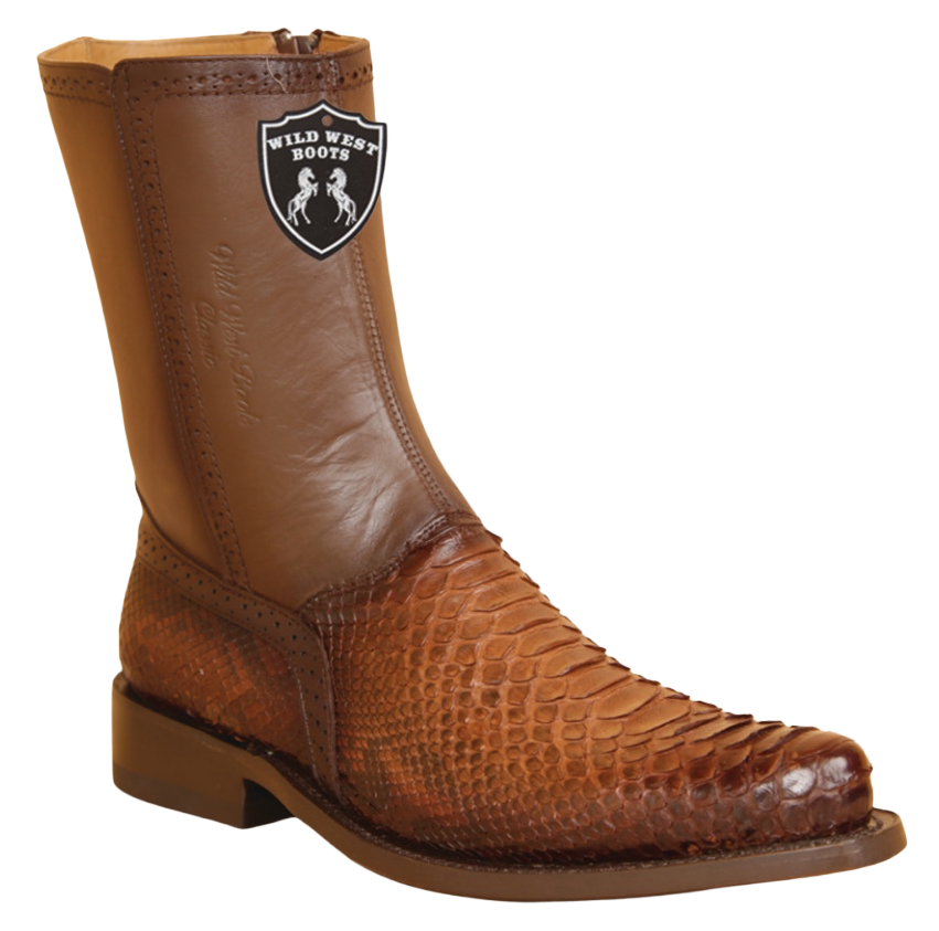 Wild West 278BI5766 Women's Porto Faded Brown Genuine Python Low Shaft Square Toe Boots
