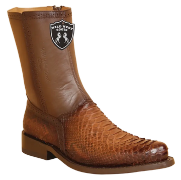 Wild West 278BI5766 Women's Porto Faded Brown Genuine Python Low Shaft Square Toe Boots