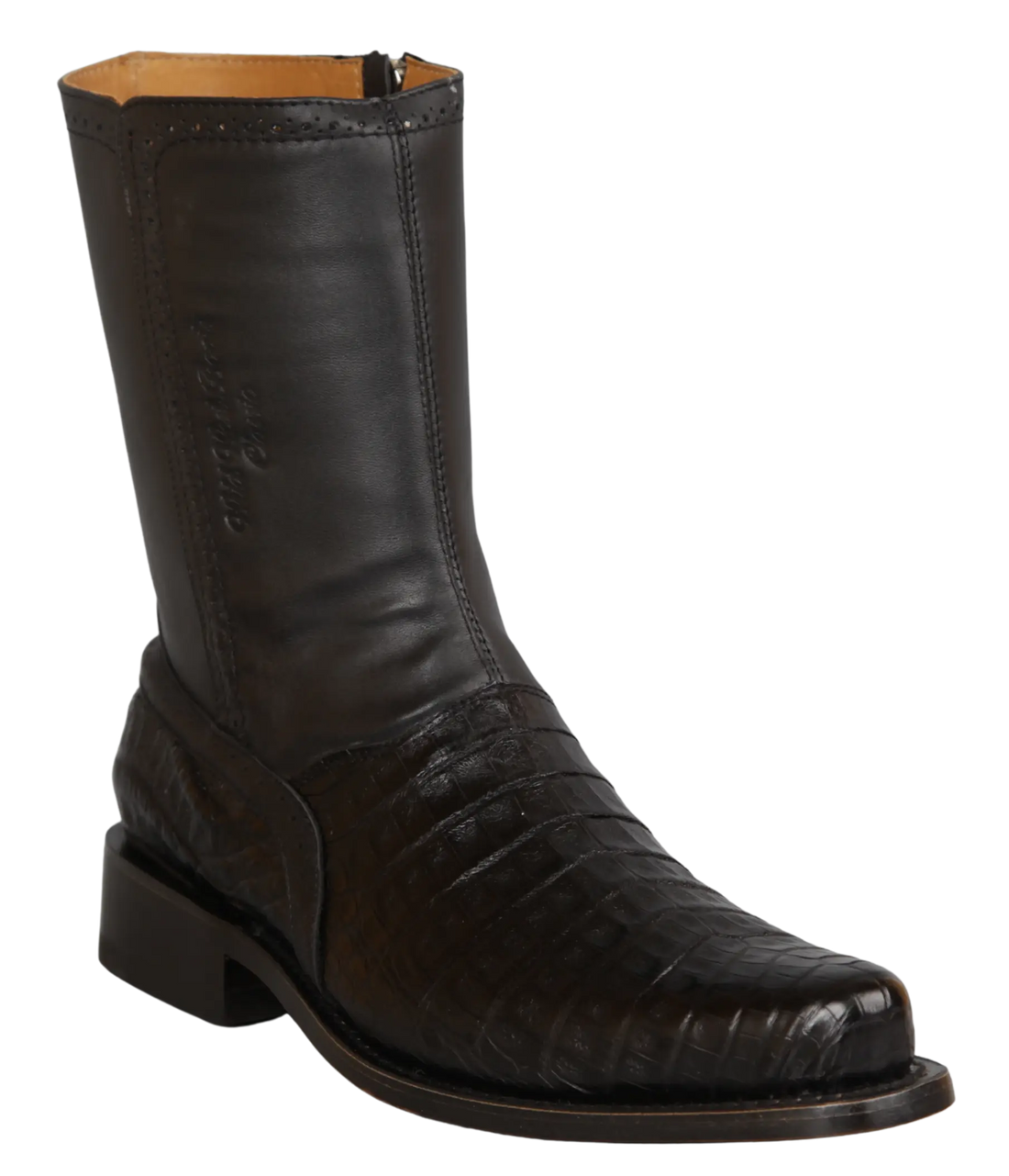 Wild West 278BI8205 Women's Black Genuine Caiman Crocodile Belly Low Shaft Square Toe Boots Suit Essence