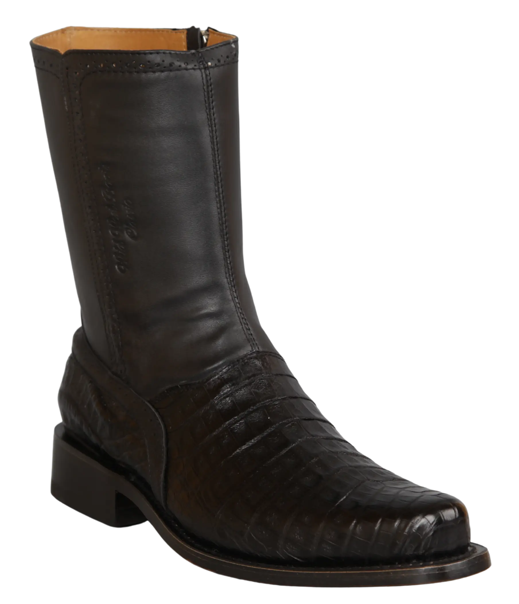 Wild West 278BI8205 Women's Black Genuine Caiman Crocodile Belly Low Shaft Square Toe Boots Suit Essence