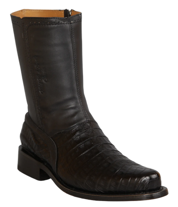 Wild West 278BI8205 Women's Black Genuine Caiman Crocodile Belly Low Shaft Square Toe Boots Suit Essence