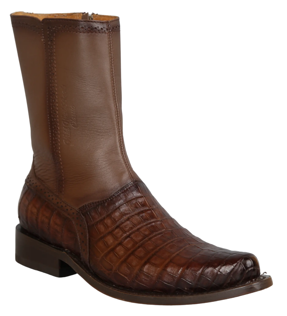 Wild West 278BI8216 Women's Faded Brown Genuine Caiman Crocodile Belly Low Shaft Square Toe Boots