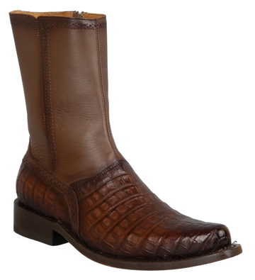 Wild West 278BI8216 Women's Faded Brown Genuine Caiman Crocodile Belly Low Shaft Square Toe Boots