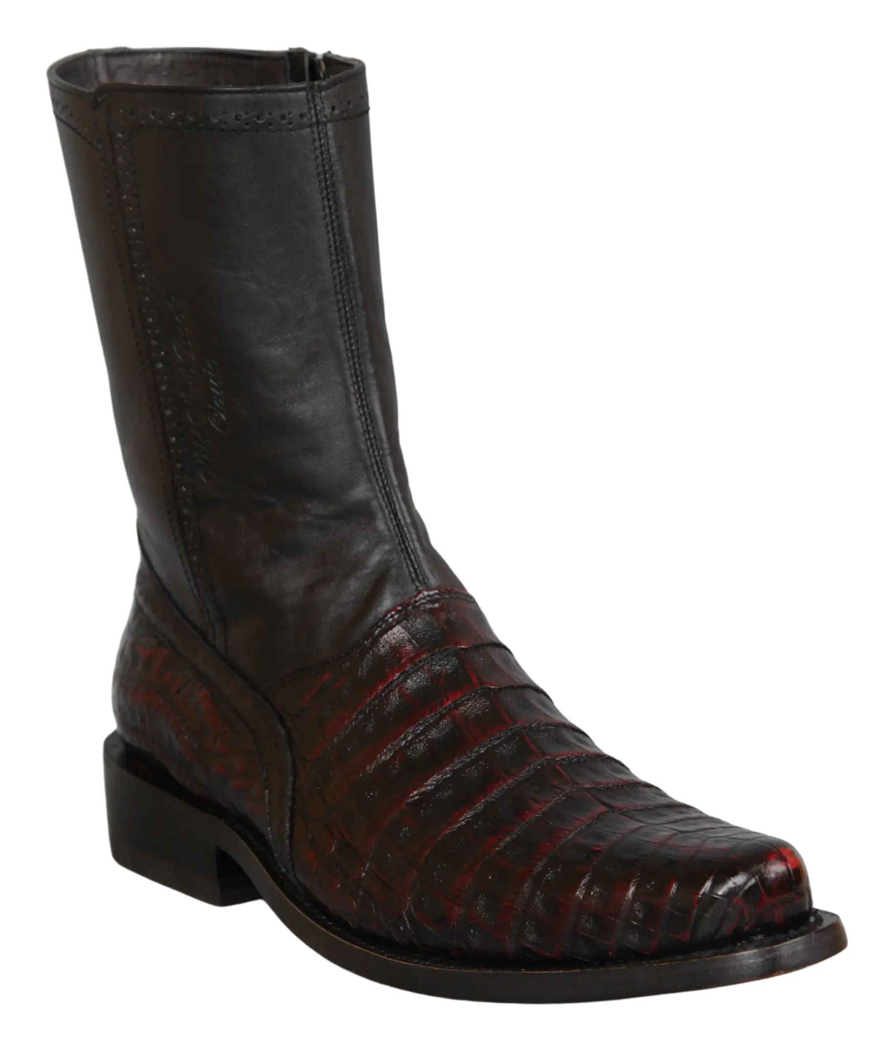 Wild West 278BI8218 Women's Black Cherry Genuine Caiman Crocodile Belly Low Shaft Square Toe Boots