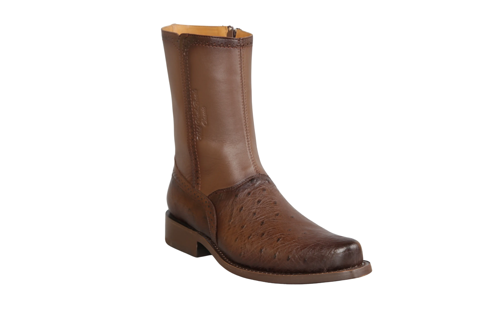Wild West 278BI9716 Women's Faded Brown Genuine Smooth Ostrich Low Shaft Square Toe Boots Suit Essence