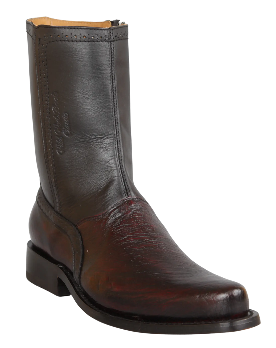 Wild West 278BI9718 Women's Black Cherry Genuine Smooth Ostrich Low Shaft Square Toe Boots