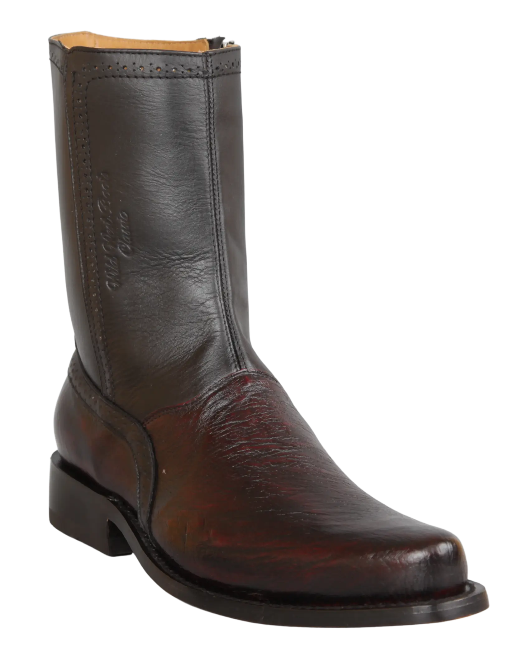 Wild West 278BI9718 Women's Black Cherry Genuine Smooth Ostrich Low Shaft Square Toe Boots