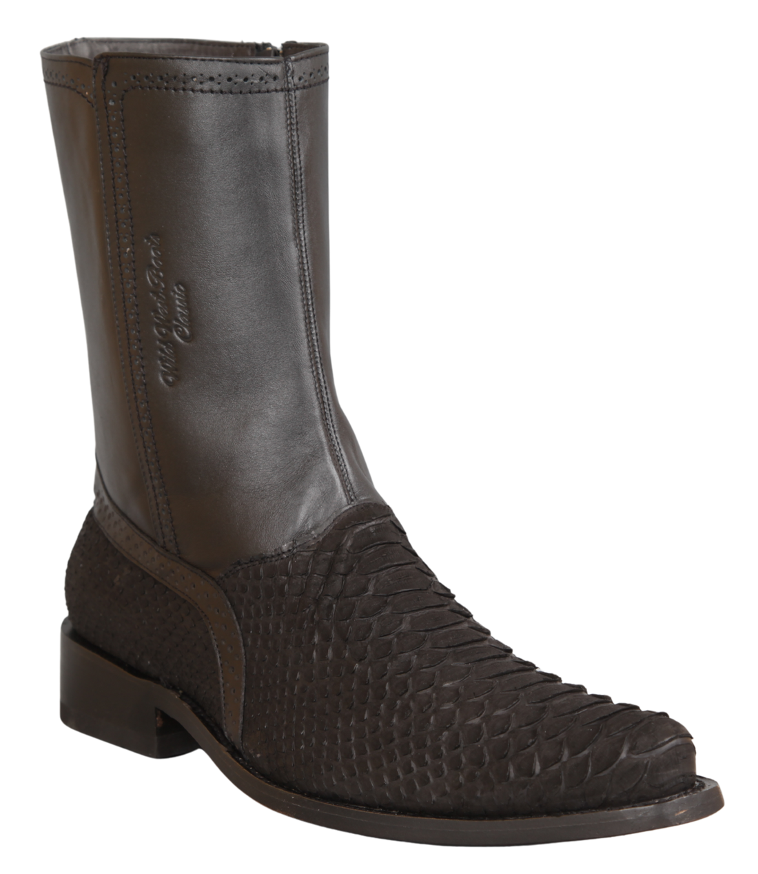 Wild West 278BIN5705 Women's Nubuck Black Genuine Python Low Shaft Square Toe Boots