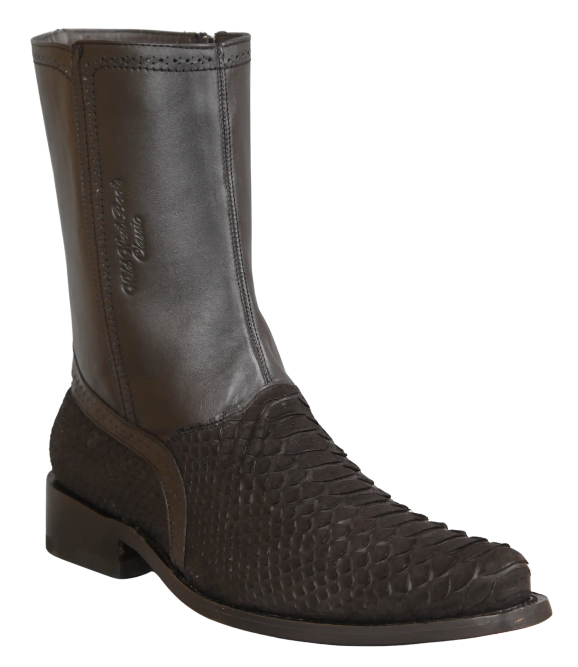 Wild West 278BIN5705 Women's Nubuck Black Genuine Python Low Shaft Square Toe Boots