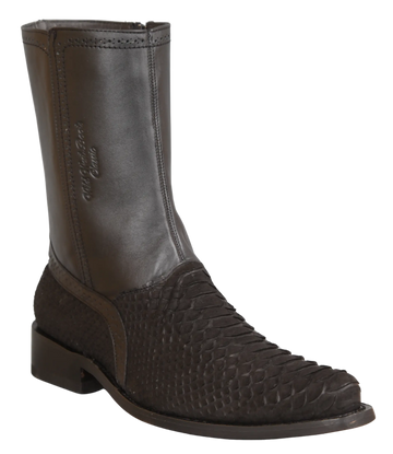 Wild West 278BIN5705 Women's Nubuck Black Genuine Python Low Shaft Square Toe Boots