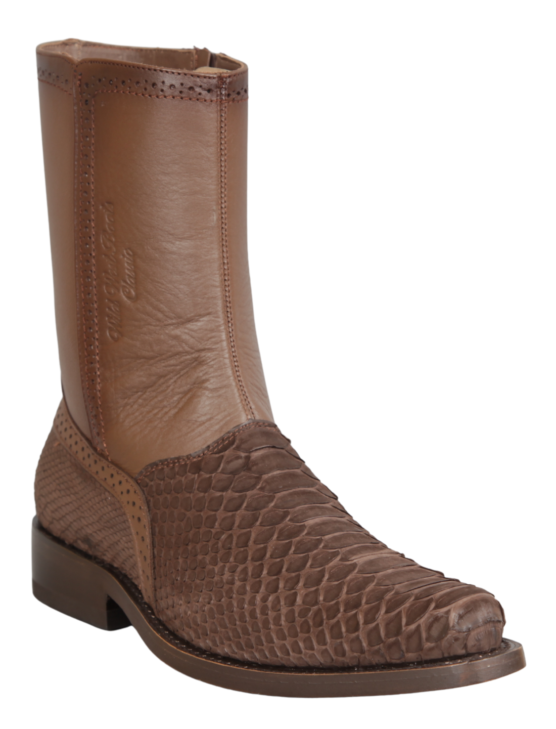 Wild West 278BIN5707 Women's Nubuck Brown Genuine Python Low Shaft Square Toe Boots
