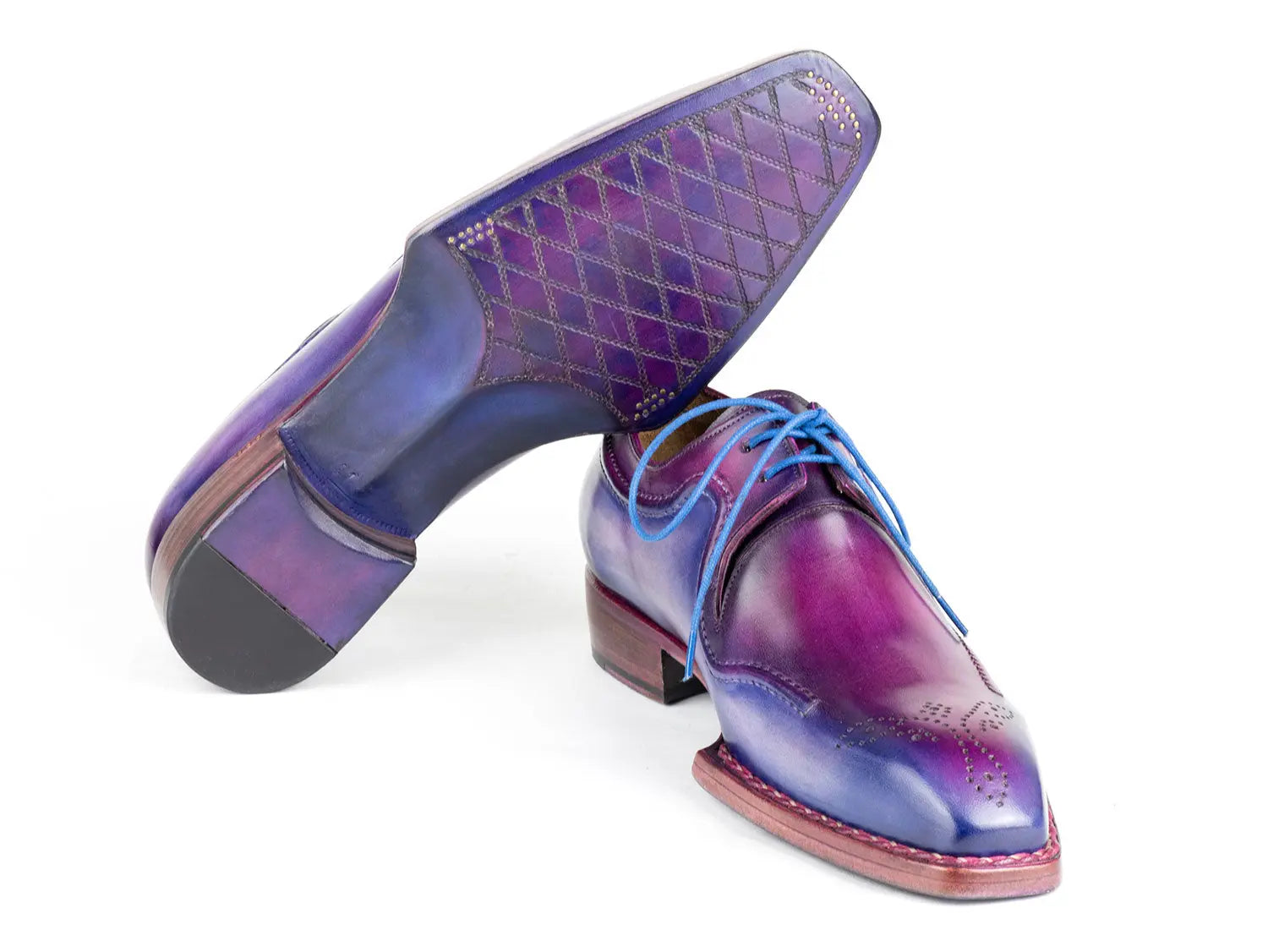 Paul Parkman Men's Blue/Purple Hand-Welted Genuine Leather Derby Shoes (ID#326G19) PAUL PARKMAN