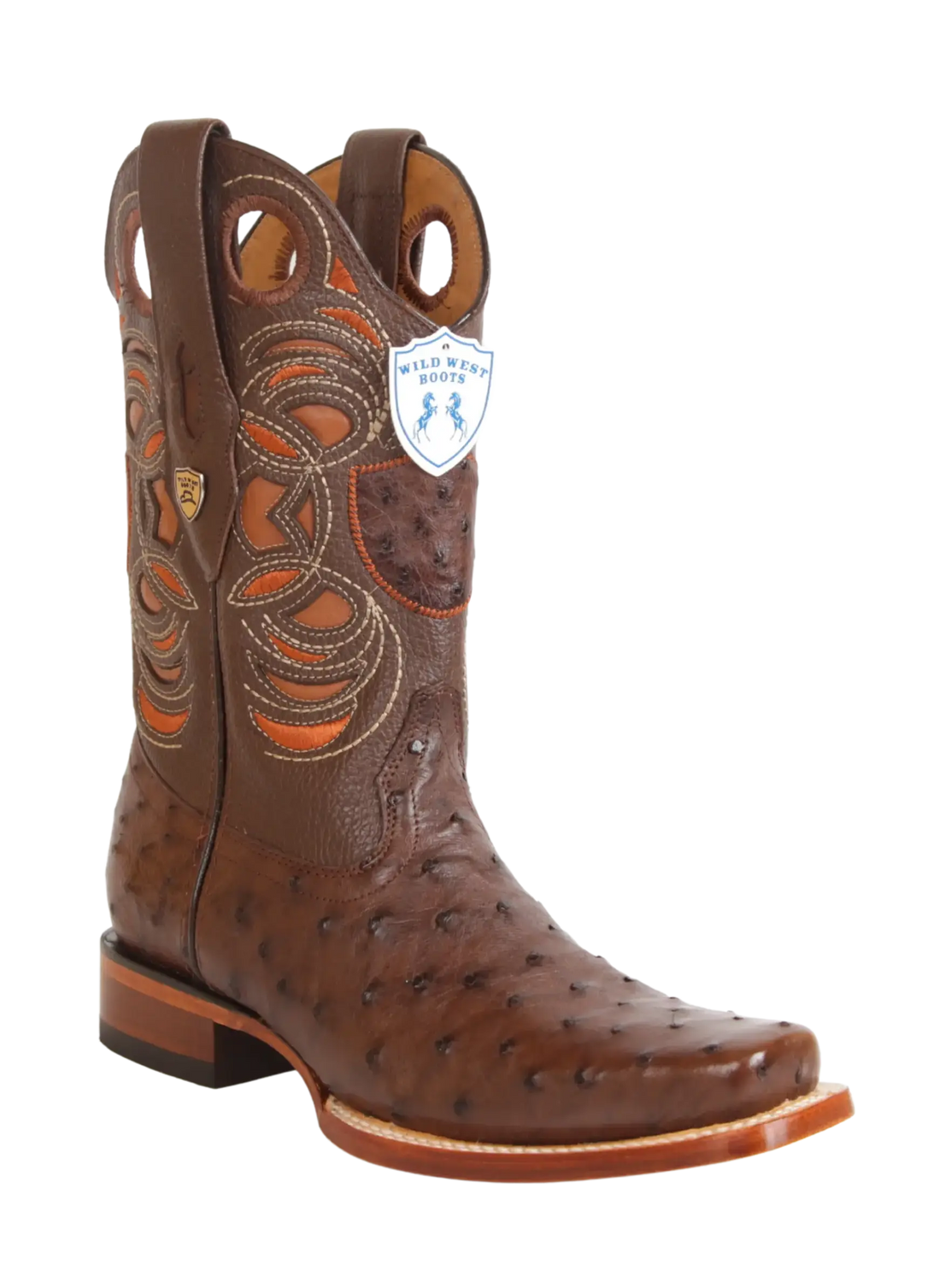 Wild West 28180307 Men's Brown Genuine Ostrich Rodeo Toe Cowboy Boots