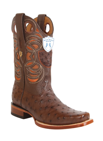 Wild West 28180307 Men's Brown Genuine Ostrich Rodeo Toe Cowboy Boots