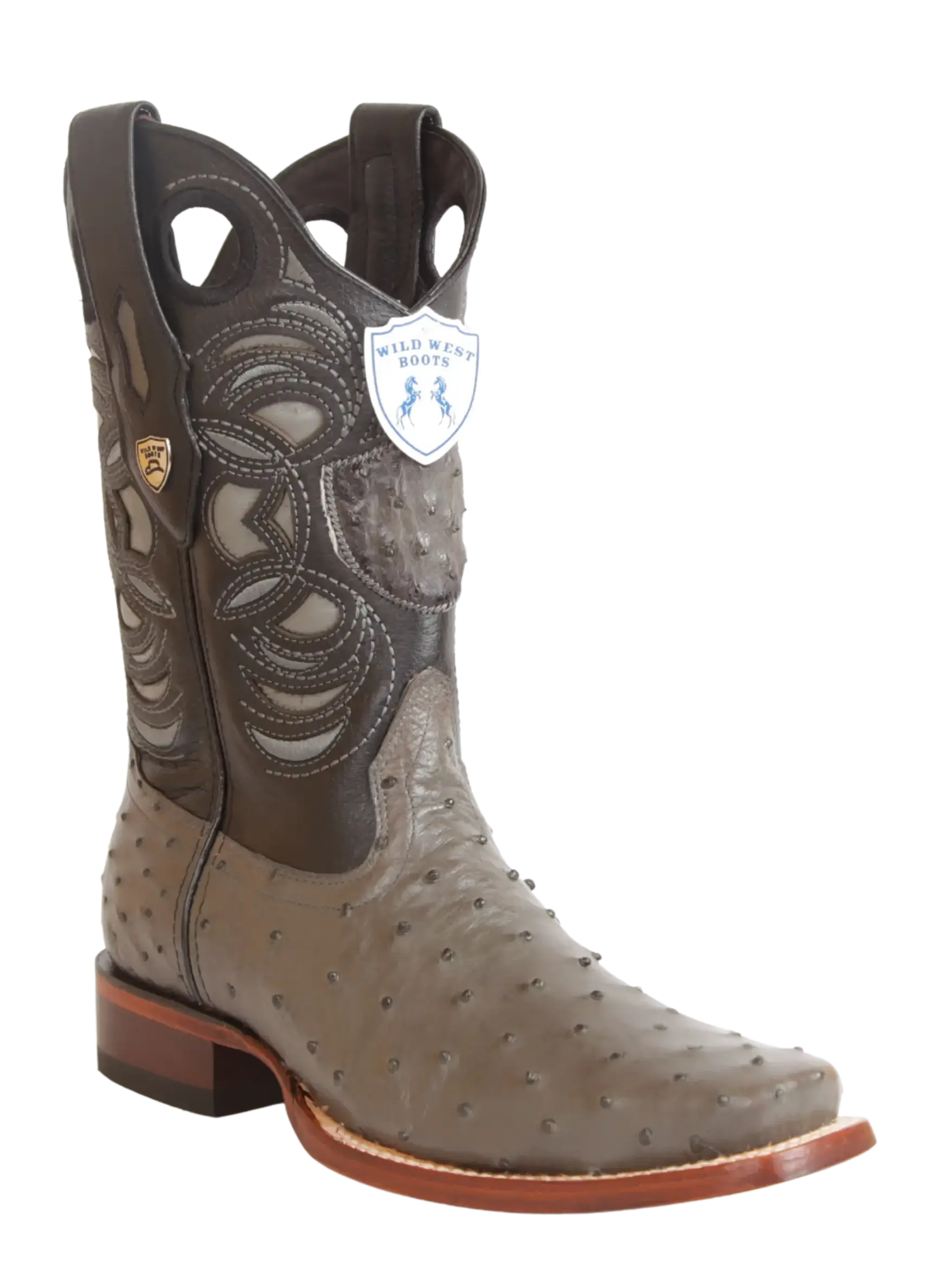 Wild West 28180309 Men's Gray Genuine Ostrich Rodeo Toe Cowboy Boots