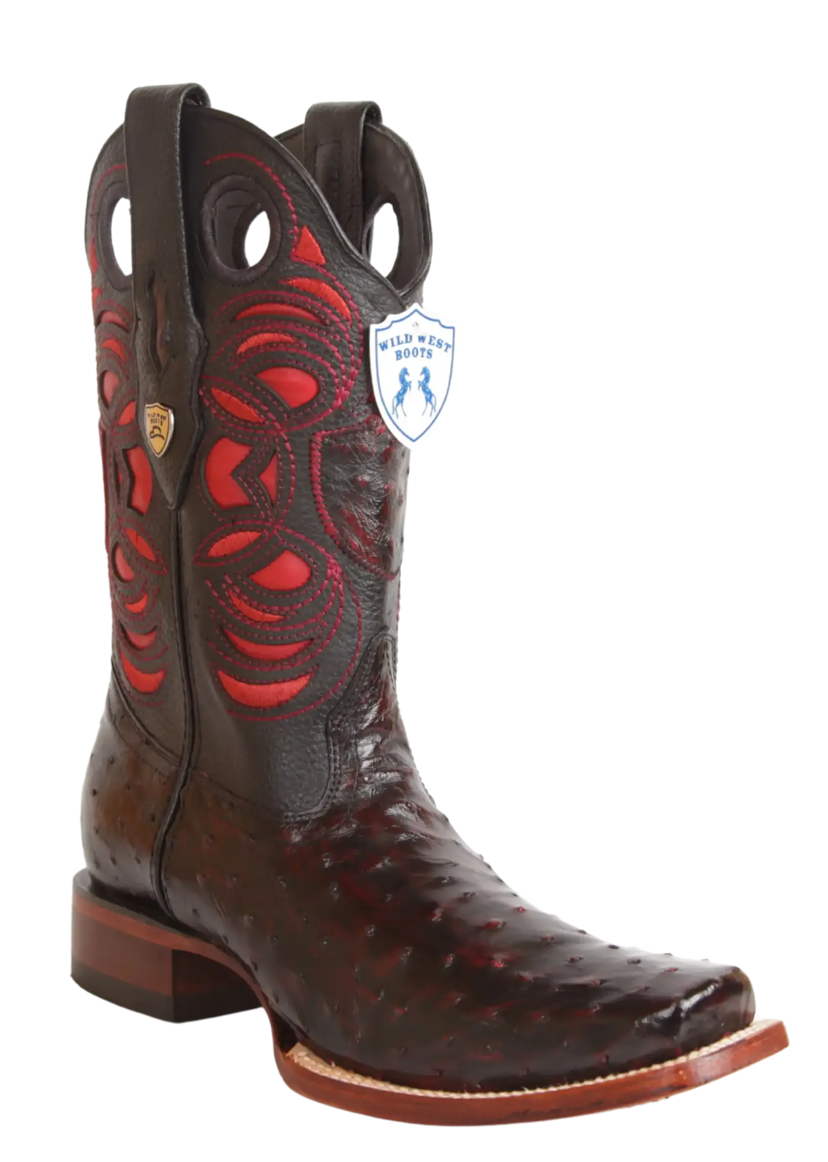 Wild West 28180318 Men's Black Cherry Genuine Ostrich Rodeo Toe Cowboy Boots