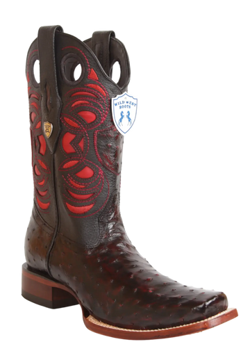 Wild West 28180318 Men's Black Cherry Genuine Ostrich Rodeo Toe Cowboy Boots