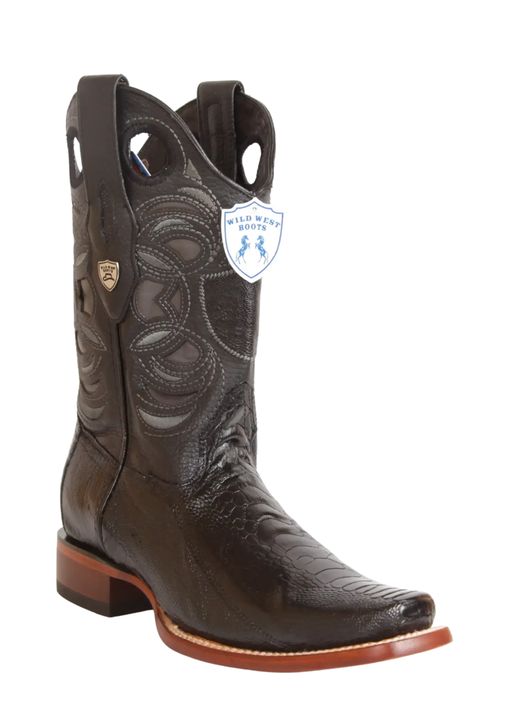 Wild West 28180505 Men's Black Genuine Ostrich Leg Rodeo Toe Cowboy Boots