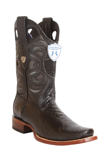 Wild West 28180505 Men's Black Genuine Ostrich Leg Rodeo Toe Cowboy Boots