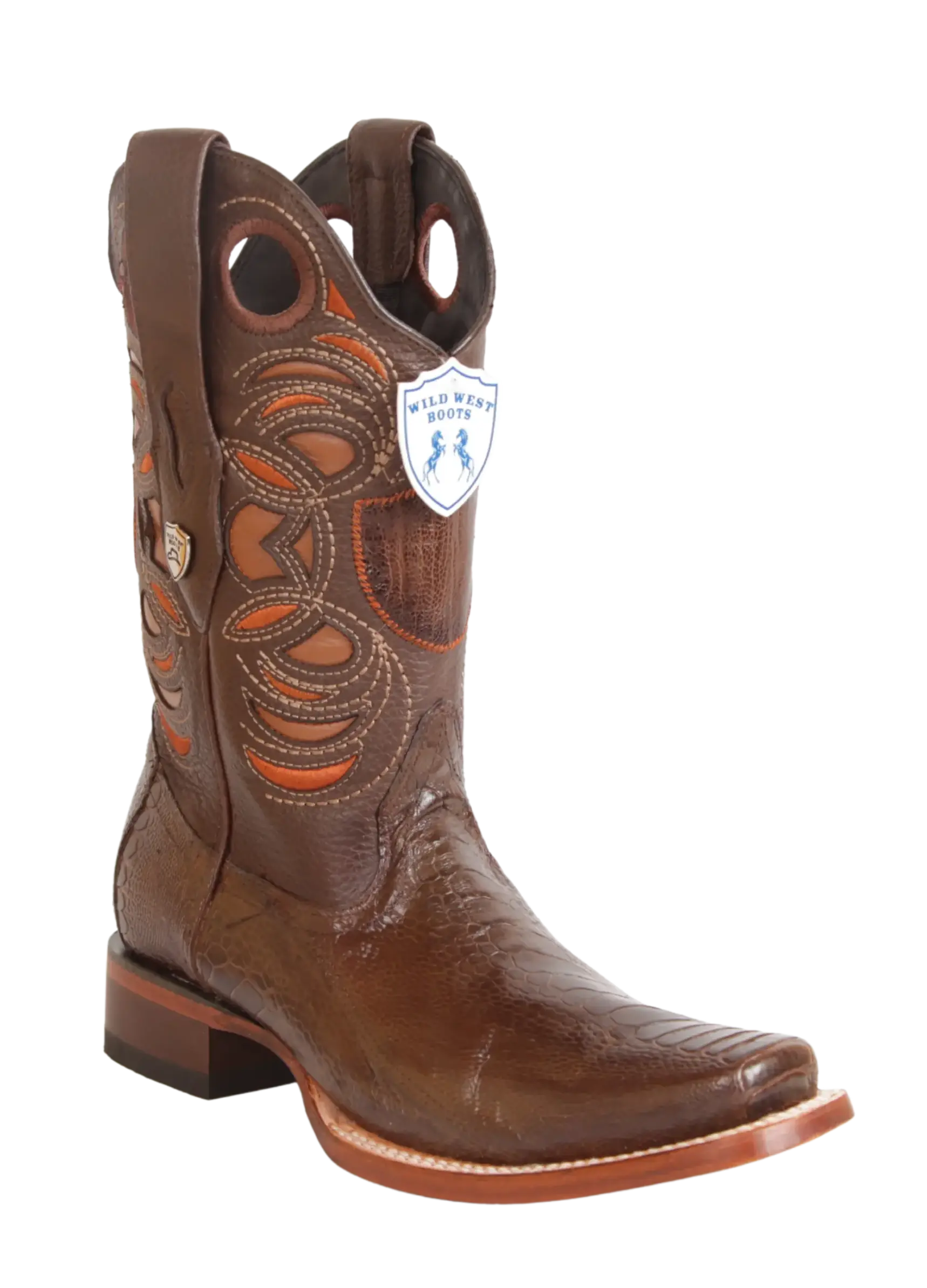 Wild West 28180507 Men's Brown Genuine Ostrich Leg Rodeo Toe Cowboy Boots
