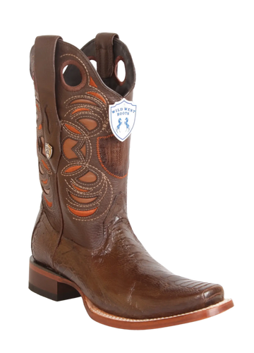 Wild West 28180507 Men's Brown Genuine Ostrich Leg Rodeo Toe Cowboy Boots