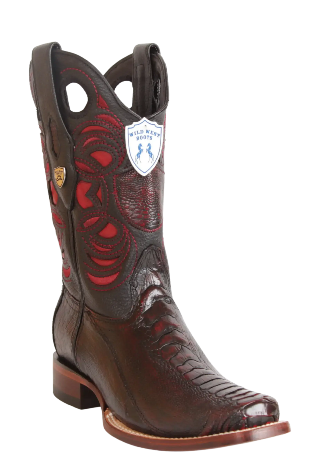 Wild West 28180518 Men's Black Cherry Genuine Ostrich Leg Rodeo Toe Cowboy Boots