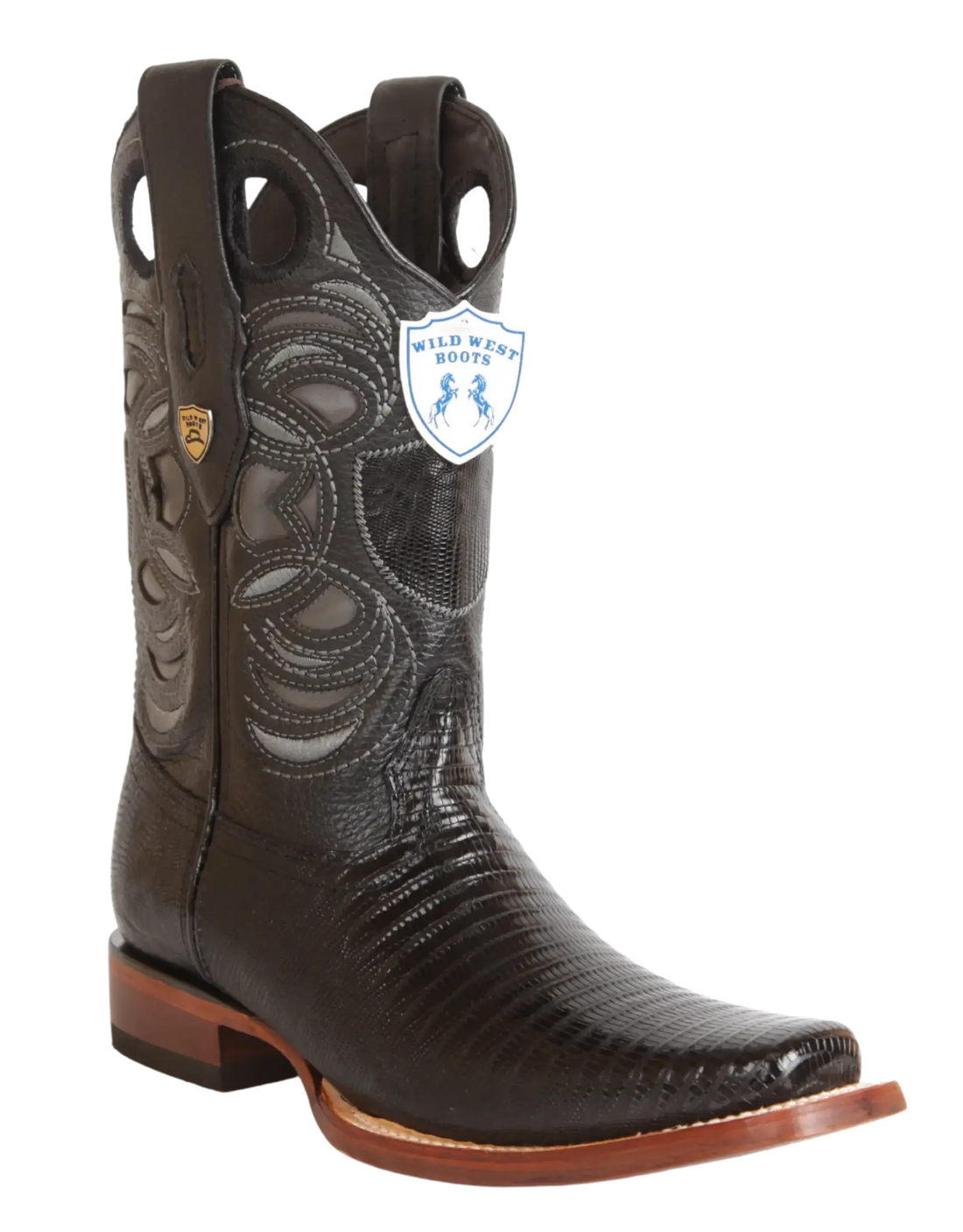 Wild West 28180705 Men's Black Genuine Teju Lizard Rodeo Toe Cowboy Boots