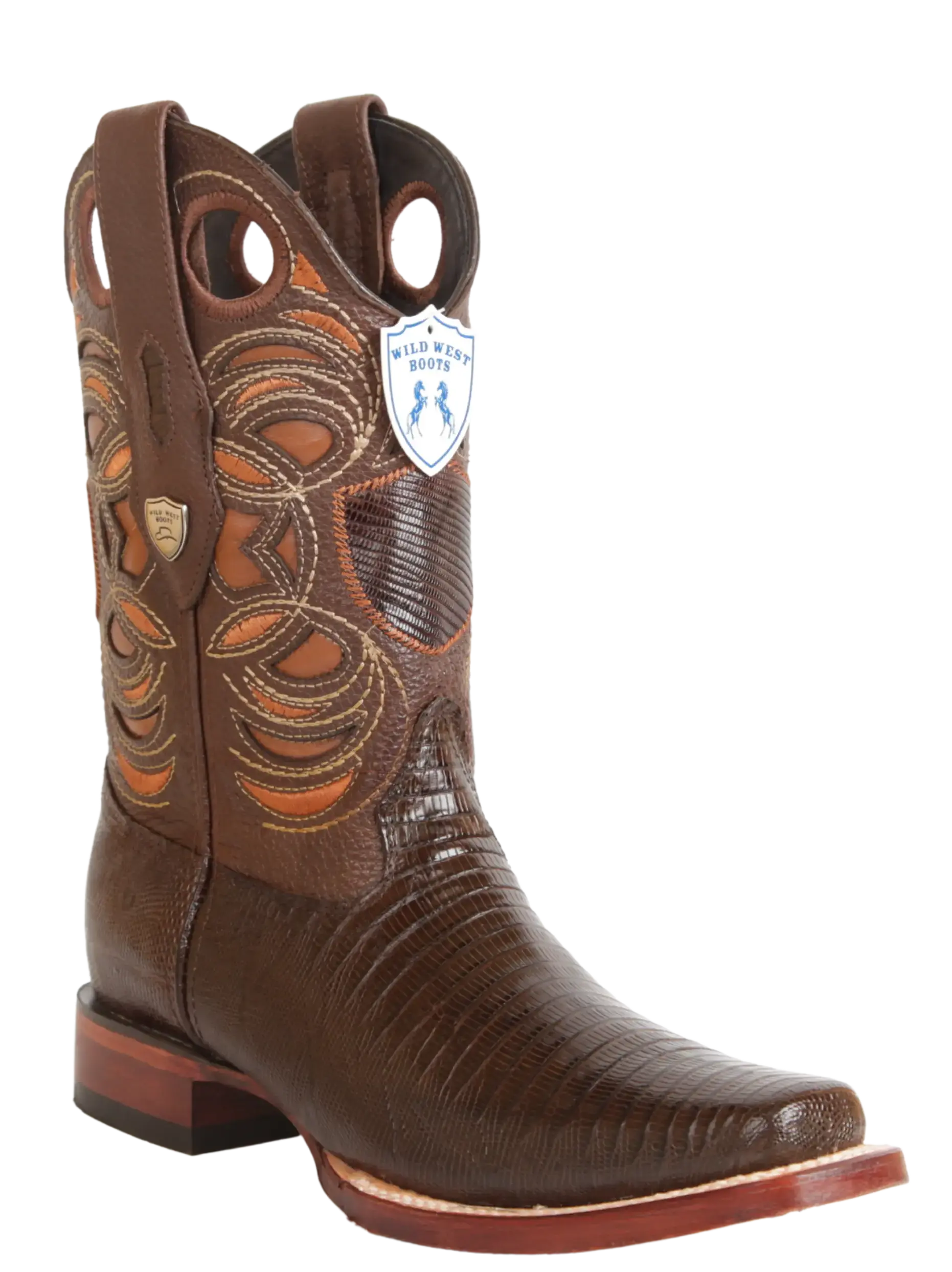 Wild West 28180707 Men's Brown Genuine Teju Lizard Rodeo Toe Cowboy Boots