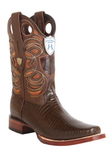 Wild West 28180707 Men's Brown Genuine Teju Lizard Rodeo Toe Cowboy Boots