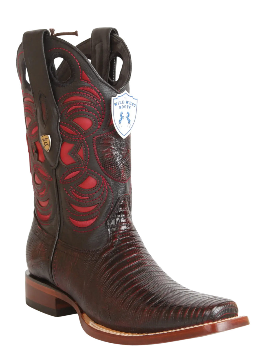 Wild West 28180718 Men's Black Cherry Genuine Teju Lizard Rodeo Toe Cowboy Boots