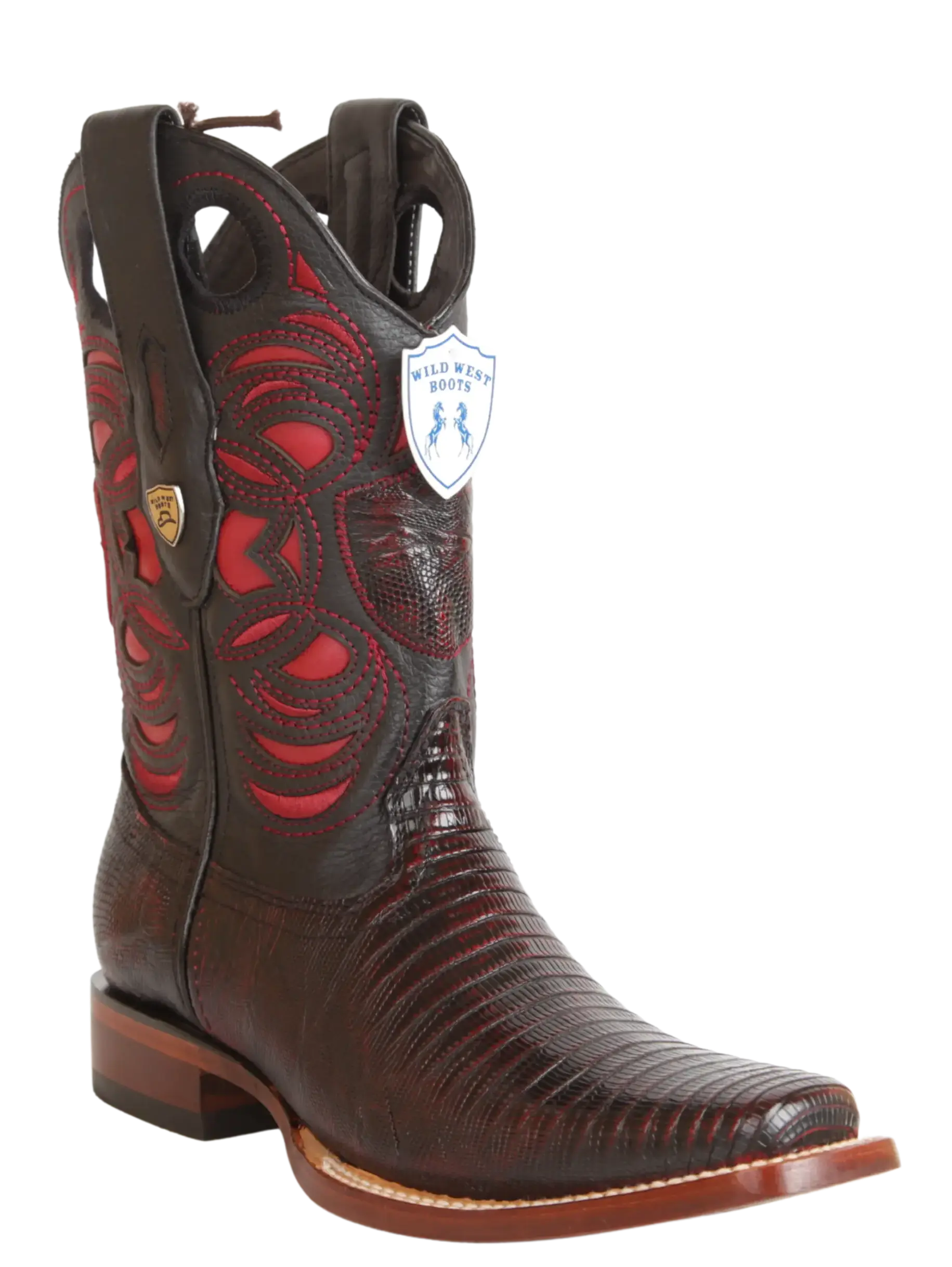Wild West 28180718 Men's Black Cherry Genuine Teju Lizard Rodeo Toe Cowboy Boots
