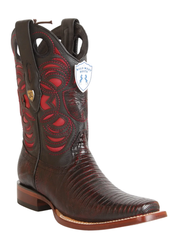 Wild West 28180718 Men's Black Cherry Genuine Teju Lizard Rodeo Toe Cowboy Boots