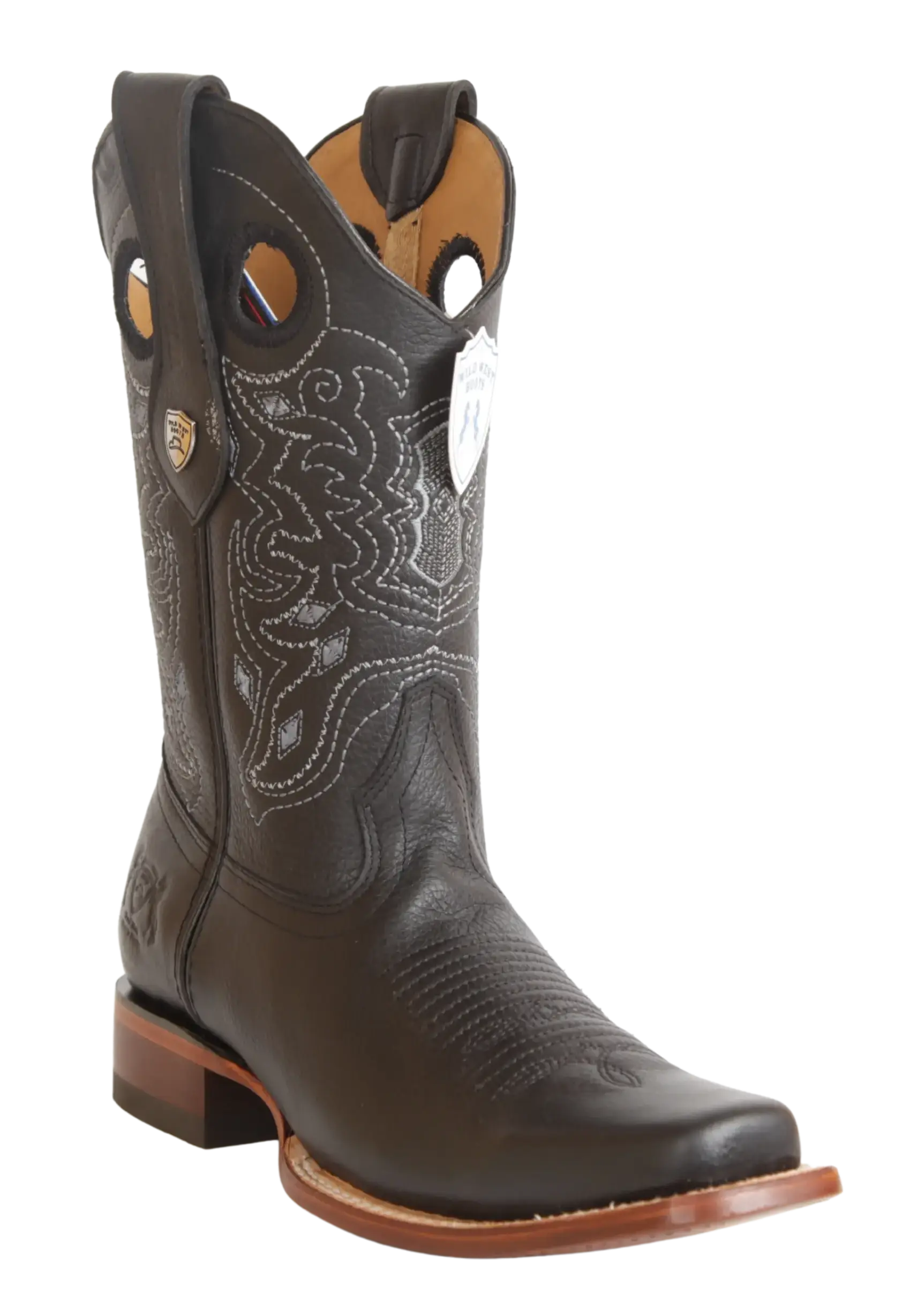 Wild West 28182705 Men's Black Genuine Leather Rodeo Toe Cowboy Boots