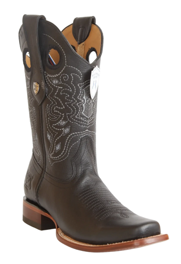 Wild West 28182705 Men's Black Genuine Leather Rodeo Toe Cowboy Boots