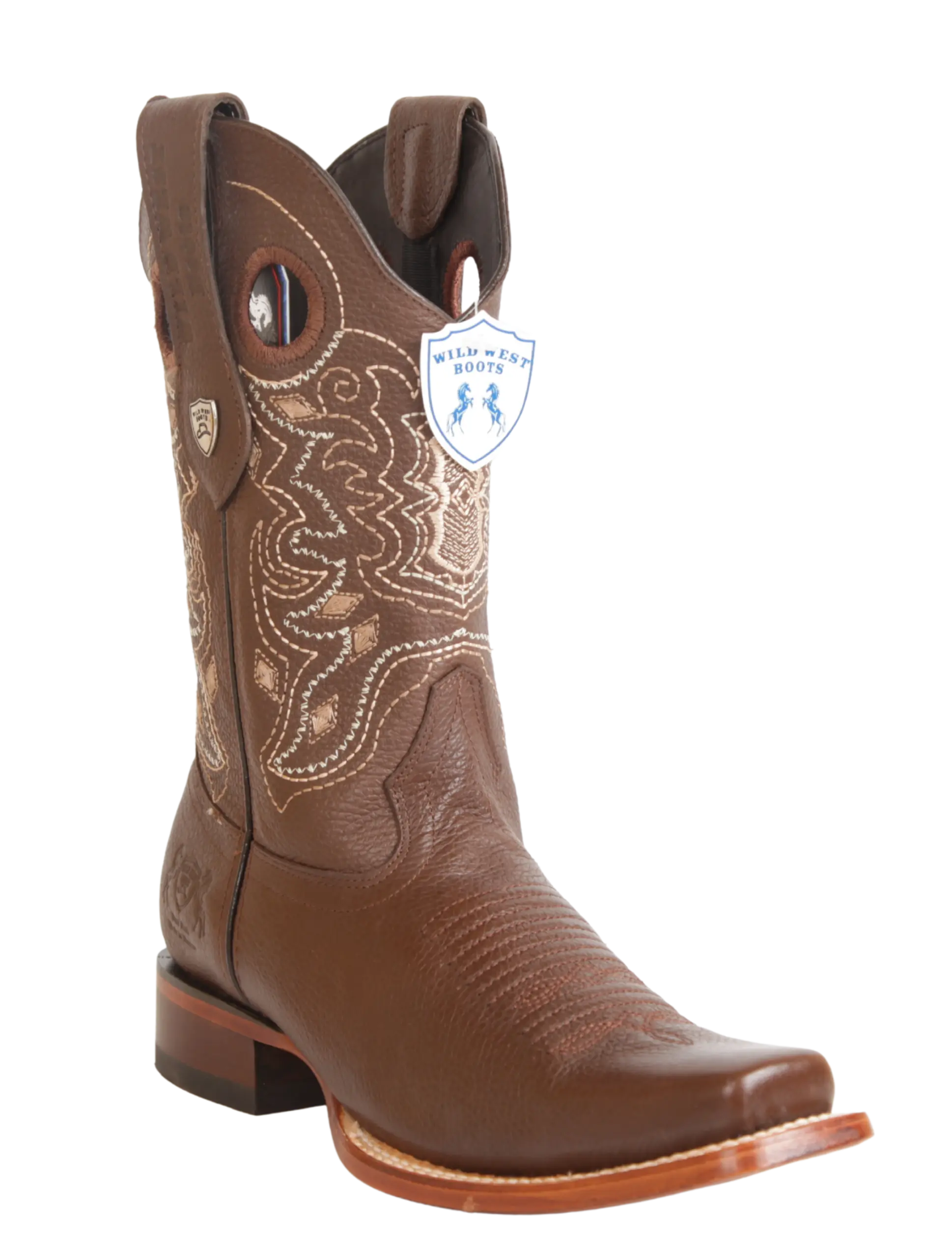 Wild West 28182707 Men's Brown Genuine Leather Rodeo Toe Cowboy Boots