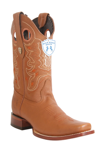 Wild West 28182751 Men's Honey Genuine Leather Rodeo Toe Cowboy Boots