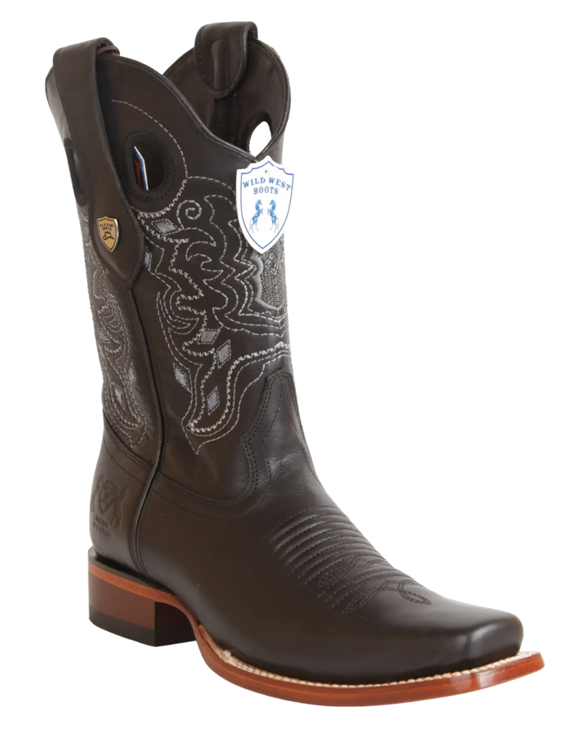 Wild West 28183805 Men's Black Genuine Leather Rodeo Toe Cowboy Boots