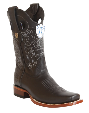 Wild West 28183805 Men's Black Genuine Leather Rodeo Toe Cowboy Boots