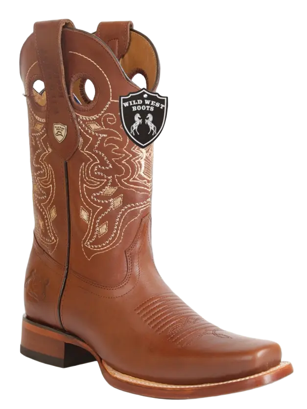 Wild West 28183807 Men's Brown Genuine Leather Rodeo Toe Cowboy Boots