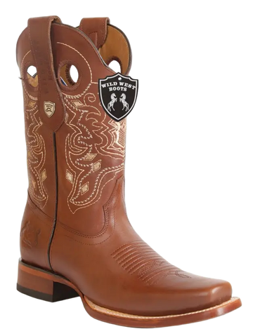 Wild West 28183807 Men's Brown Genuine Leather Rodeo Toe Cowboy Boots